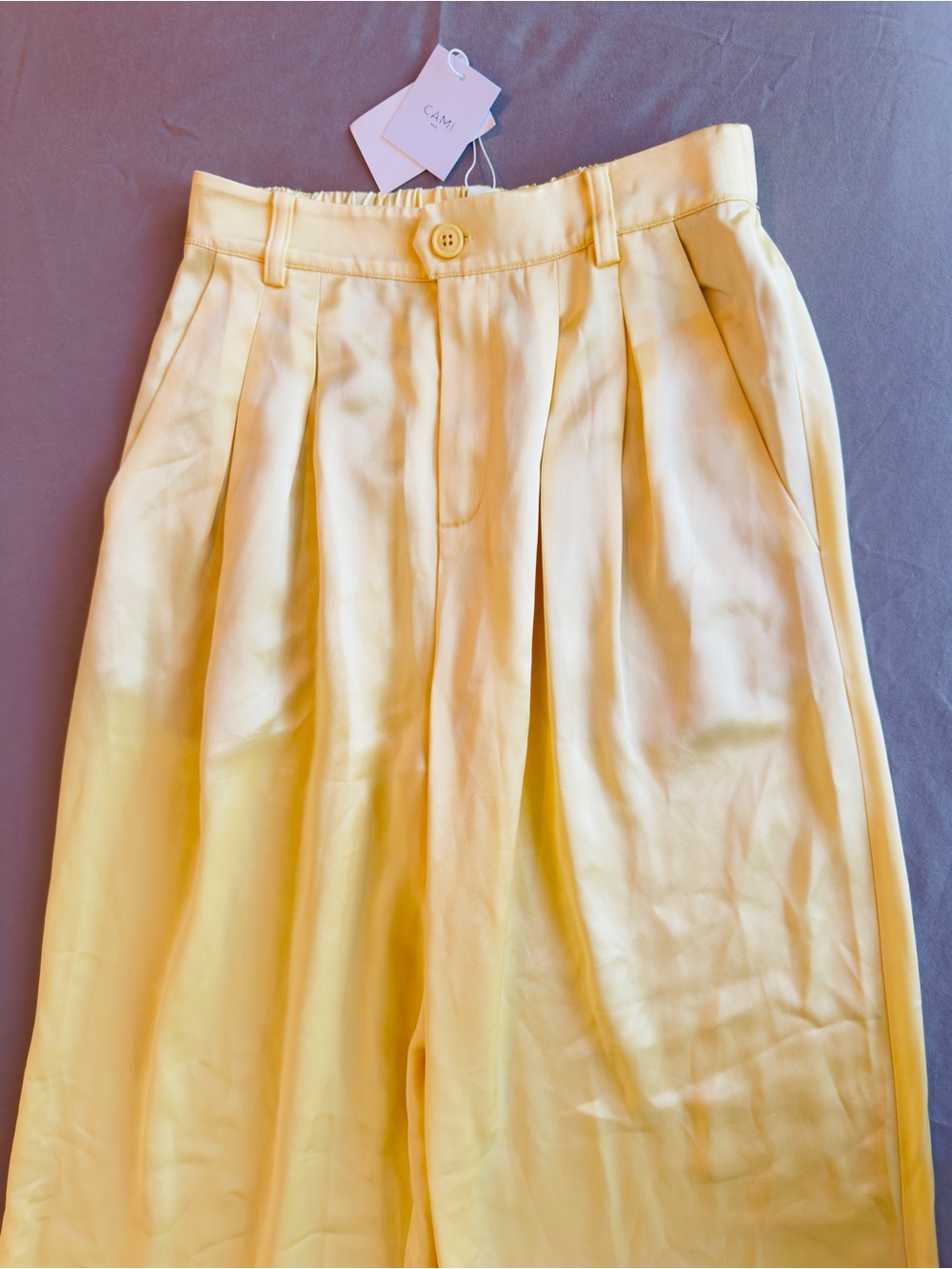 CAMI NYC Davina Sunlight Pale Yellow Wide Leg Satin Trousers Flowy & Silky Pants - Picture 7 of 16